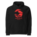 Greg Robinson "Chinookan Stellers Jay" Design in red on a black hoodie