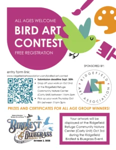 We invite submissions of bird-themed artwork, particularly featuring species found within the Ridgefield National Wildlife Refuge. Please read the rules and details below. Submission deadline: September 31st